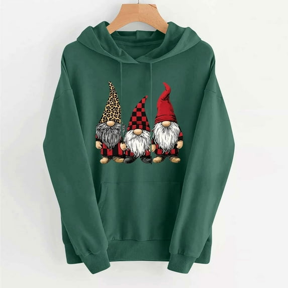 Uootdi Merry Christmas Hoodies for Gift Women Christmas Graphic Drop Shoulder Hooded Long Sleeve Sweatshirt Xmas Holiday Pullo ver Tops