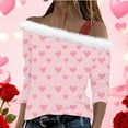 thumbnail image 1 of Uootdi Off The Shoulder Long Sleeve Shirts for Women FuzzyTrim Collar Love Heart Print Graphic Sweatshirt Casual Holiday Tops Gift, 1 of 7