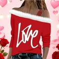 thumbnail image 1 of Uootdi Off The Shoulder Long Sleeve Shirts for Women FuzzyTrim Collar Love Heart Print Graphic Sweatshirt Casual Holiday Tops Gift, 1 of 7