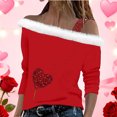 thumbnail image 1 of Uootdi Off The Shoulder Long Sleeve Shirts for Women FuzzyTrim Collar Love Heart Print Graphic Sweatshirt Casual Holiday Tops Gift, 1 of 7