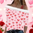 thumbnail image 1 of Uootdi Off The Shoulder Long Sleeve Shirts for Women FuzzyTrim Collar Love Heart Print Graphic Sweatshirt Casual Holiday Tops Gift, 1 of 7
