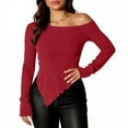 thumbnail image 1 of Uootdi Off The Shoulder Tops for Women Sweater Cropped Irregular Hem Textured Ribbed Gift Knit Pullover Y2k Fitted Tops Sexy Part y, 1 of 7