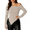 thumbnail image 1 of Uootdi Off The Shoulder Tops for Women Sweater Cropped Irregular Hem Textured Ribbed Gift Knit Pullover Y2k Fitted Tops Sexy Part y, 1 of 7