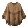 thumbnail image 1 of Uootdi Oversized Fringe Faux Suede Poncho Cut Out Asymmetric Jackets for Women Gift Lace up V Neck Tassel Shawl Cape Cloak, 1 of 7