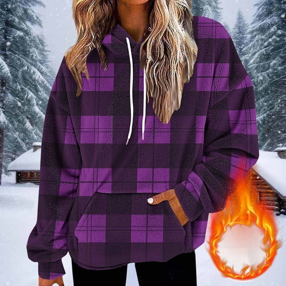 Uootdi Oversized Hoodies for Women Gift Fleece Print Long Sleeve Sweatshirt Baggy Drawstring Pullover Winter Warm Sweaters wi th Pocket