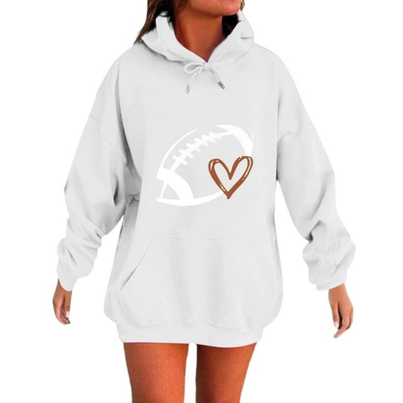 Uootdi Oversized Long Sleeve Hoodies for Women Game Day Hooded Sweatshirt Cute Gift Fleece Hooded Sweatshirt Pullover Fall Prep
