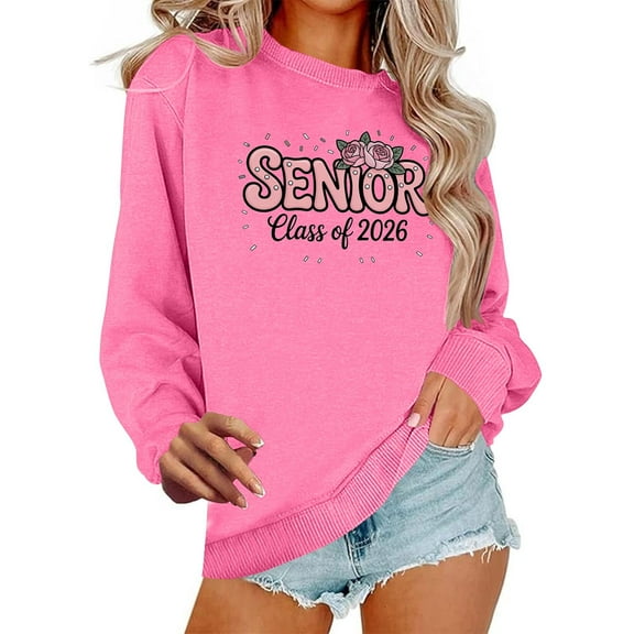 Uootdi Oversized Long Sleeve Shirt Gift Crewneck Senior Class of 2026 Graduation Sweatshirt for Women Teen Girls Pullover