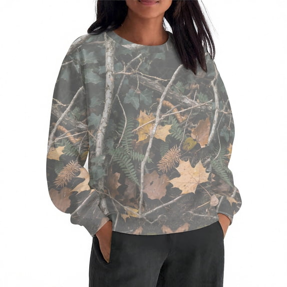 Uootdi Oversized Long sleeve Sweatshirt for Women Camo Leaf Maple Leaf Gift Pattern Winter Hoodies with Oversized Long sleeve Sw eatshirt for