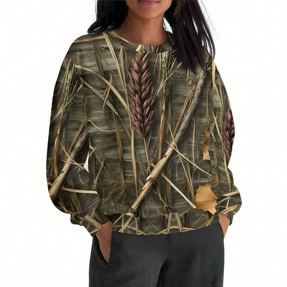 Uootdi Oversized Long sleeve Sweatshirt for Women Camo Leaf Maple Leaf Gift Pattern Winter Hoodies with Oversized Long sleeve Sw eatshirt for