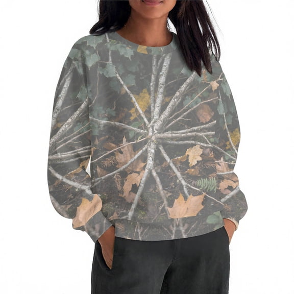 Uootdi Oversized Long sleeve Sweatshirt for Women Camo Leaf Maple Leaf Gift Pattern Winter Hoodies with Oversized Long sleeve Sw eatshirt for