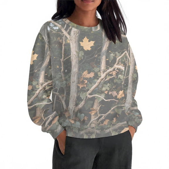 Uootdi Oversized Long sleeve Sweatshirt for Women Camo Leaf Maple Leaf Gift Pattern Winter Hoodies with Oversized Long sleeve Sw eatshirt for