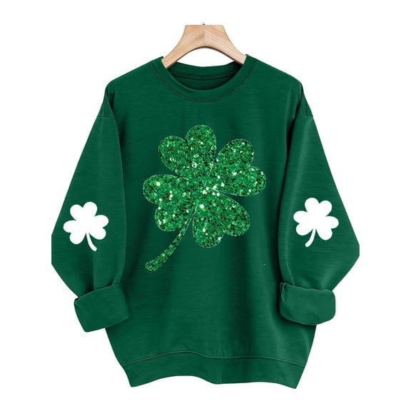 Uootdi Oversized St. Patrick's Day Sweatshirt for Women Lucky Irish Shamrock Crewneck Long Sleeve Shirts Y2k Casual Cute Graphic Pullover Tops Gift