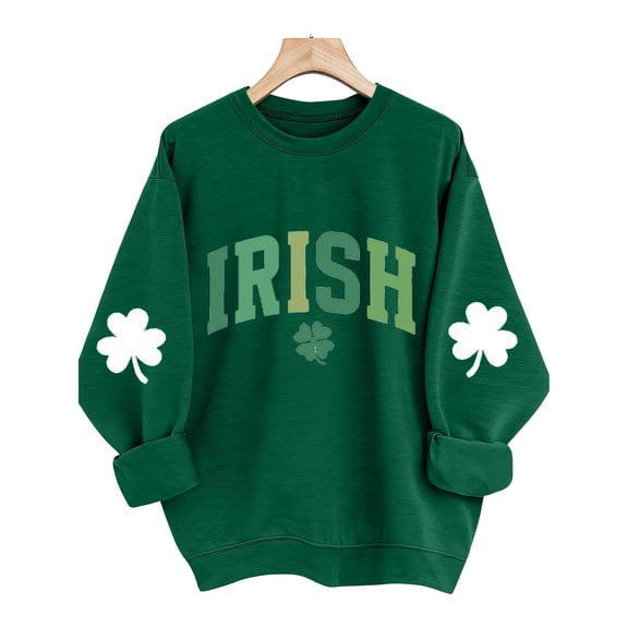 Uootdi Oversized St. Patrick's Day Sweatshirt for Women Lucky Irish Shamrock Crewneck Long Sleeve Shirts Y2k Casual Cute Graphic Pullover Tops Gift