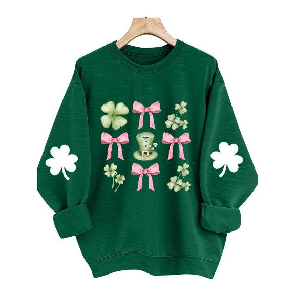 Uootdi Oversized St. Patrick's Day Sweatshirt for Women Lucky Irish Shamrock Crewneck Long Sleeve Shirts Y2k Casual Cute Graphic Pullover Tops Gift
