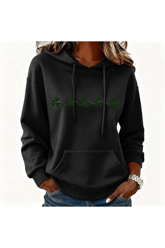 Oversized St Patricks Day Hooded Sweatshirts for Women Irish Saint Pattys Shamrock Crewneck Long Sleeve Shirts Holiday Trendy Pullover Tops Gift