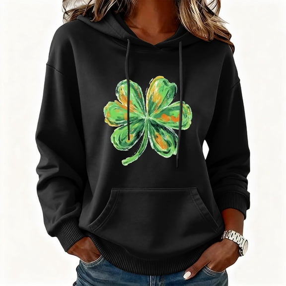 Uootdi Oversized St Patricks Day Hooded Sweatshirts for Women Irish Saint Pattys Shamrock Crewneck Long Sleeve Shirts Holiday Trendy Pullover Tops Gift