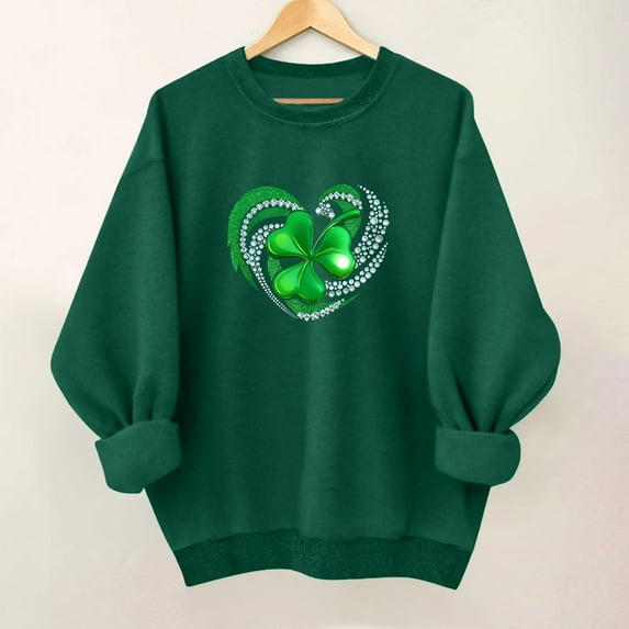 Uootdi Oversized St Patricks Day Sweatshirts for Women Irish Saint Pattys Shamrock Crewneck Long Sleeve Shirts Holiday Trendy Pullover Tops Gift