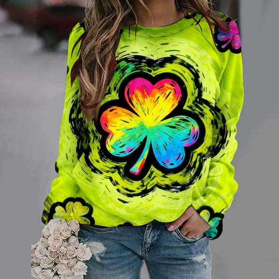 Uootdi Oversized St Patricks Day Sweatshirts for Women Irish Saint Pattys Shamrock Crewneck Long Sleeve Shirts Holiday Trendy Pullover Tops Gift