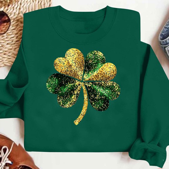 Uootdi Oversized St Patricks Day Sweatshirts for Women Irish Saint Pattys Shamrock Crewneck Long Sleeve Shirts Holiday Trendy Pullover Tops Gift