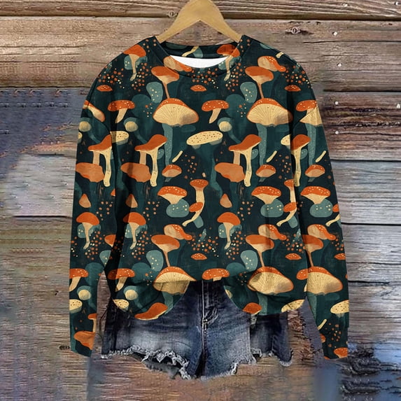 Uootdi Oversized Sweatshirt for Women Cute Printed Graphic Crewneck Long Sleeve Shirts Y2k Casual Pullover Tops Gift