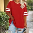thumbnail image 1 of Uootdi Oversized Tops for Women Short Sleeve Contrast Stripe Sleeves Loose Fit Weekend Gatherings Casual Wear Shirts Gift, 1 of 5