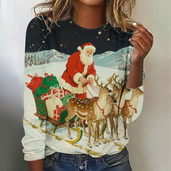 Uootdi Oversized Ugly Christmas Long Sleeve Sweatshirt for Women Xmas Graphic Fleece Pullover Santa Blouse Tops Warm Winte Gift r Outfits