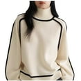 thumbnail image 1 of Uootdi Oversized Women's Turtleneck Striped Patchwork Sweater Chunky Knitted Long Sleeve Sweaters Gift Trendy Fall Winter Bas ic Jumper Top, 1 of 3