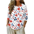 thumbnail image 1 of Uootdi Patriotic Tees for Women USA Flag Floral Print 3/4 Sleeve Top Soft Breathable Independence Day Outfits Gift, 1 of 7