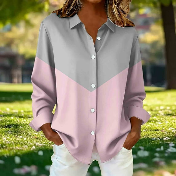 Uootdi Plaid Striped Floral Long Sleeve Shirts for Women V-Neck Button Down Boho Tops for Women Dressy Versatile Classic Loose Fit Tops Gift