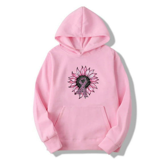 Uootdi Plus Size Breast Cancer Awareness Pink Ribbon Hoodies for Gift Women Fall Fashion Drawstring Long Sleeve Sweatshirt Casu al Y2k