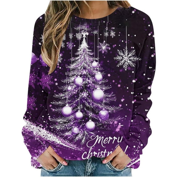 Uootdi Plus Size Christmas Womens Gift Long Sleeve Sweatshirt Funny Xmas Tree Santa Reindeer Snowman 3D Print Graphic Sweatshir ts