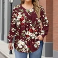 thumbnail image 1 of Uootdi Plus Size Clothes for Women Fall Long Sleeve Shirts Floral Printed Gift Peplum Flowy Pleated Gradient Front Crew NeckCasu al, 1 of 6