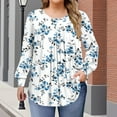 thumbnail image 1 of Uootdi Plus Size Clothes for Women Fall Long Sleeve Shirts Floral Printed Peplum Flowy Gift Pleated Gradient Front Crew NeckCasu al, 1 of 6