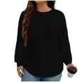 thumbnail image 1 of Uootdi Plus Size Clothes for Women Round Neck Long Sleeve Curved Hem Waffle Casual Gift Loose Pullover Solid Color Fall Shirts, 1 of 3