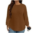 thumbnail image 1 of Uootdi Plus Size Clothes for Women Round Neck Long Sleeve Curved Hem Waffle Casual Gift Loose Pullover Solid Color Fall Shirts, 1 of 3
