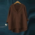 thumbnail image 1 of Uootdi Plus Size Linen Long Sleeve Shirts Gift for Women Crewneck 3/4 Sleeve Tops Casual Comfy Solid Color Blouses, 1 of 3