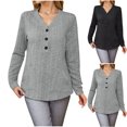 thumbnail image 1 of Uootdi Plus Size Long Sleeve Henley Shirts for Women V Neck Gift Button Down Ribbed Knit Tunic Tops Fall Winter Pullover Top, 1 of 7