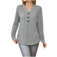 thumbnail image 1 of Uootdi Plus Size Long Sleeve Henley Shirts for Women V Neck Gift Button Down Ribbed Knit Tunic Tops Fall Winter Pullover Top, 1 of 5