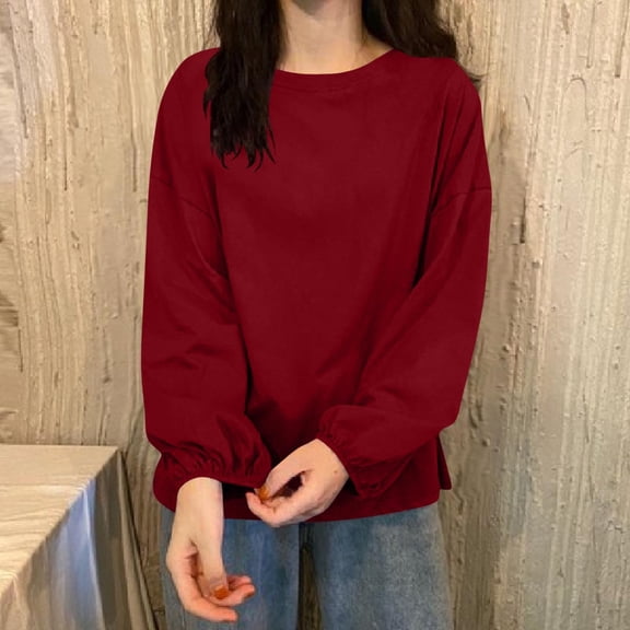 Uootdi Plus Size Sweatshirt for Women Oversized Long Sleeve Side Slit Sweatshirts Crewneck Casual Loose Gift Fall Fashion Outfi ts Tops