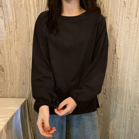 Uootdi Plus Size Sweatshirt for Women Oversized Long Sleeve Side Slit Sweatshirts Crewneck Casual Loose Gift Fall Fashion Outfi ts Tops