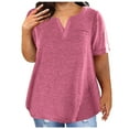 thumbnail image 1 of Uootdi Plus Size Tops V Neck Short Sleeve Casual Loose Fit With Pocket Soft Breathable Daily Wear Summer T Shirts Gift, 1 of 6