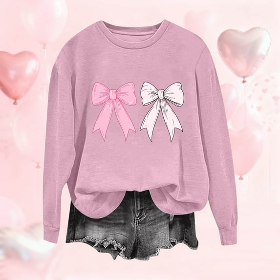 Uootdi Plus Size Valentines Day Clothes for Women Love Heart Print Crewneck Long Sleeve Sweatshirt Casual Loose Cute Pullover Tops Gift