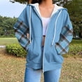 thumbnail image 1 of Uootdi Plus Size Zip Up Gift Y2k Hoodies for Women Plaid Color Block Long Sleeve Sweatshirts Fall Casual Lightweight Comfort Soft, 1 of 6