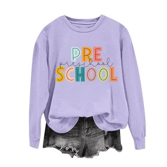 Uootdi Preschool Teacher Sweatshirts for Women Crewneck Long Sleeve Funny Teaching Graphic Shirts Back to School Teacher S Gift weatshirt