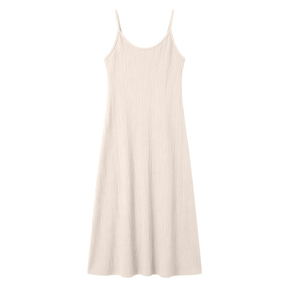 Uootdi Ribbed Dresses for Women Spaghetti Strap Sleeveless Casual Slim Fit Lightweight Comfy Midi Dresses Gift