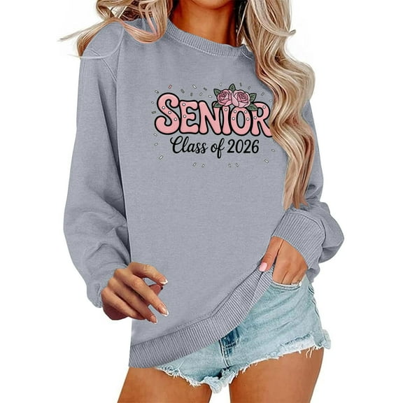 Uootdi Senior Class of 2026 Graduation Sweatshirt for Women Oversized Crewneck Long Sleeve Shirt Pullover Teen Clothes Gift Loo se Pullover Tops