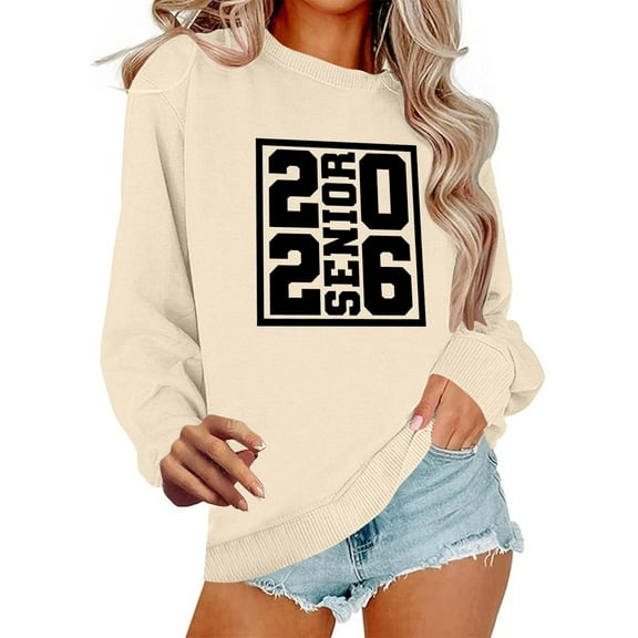 Uootdi Senior Class of 2026 Graduation Sweatshirt for Women Oversized Crewneck Long Sleeve Shirt Pullover Teen Clothes Gift Loo se Pullover Tops