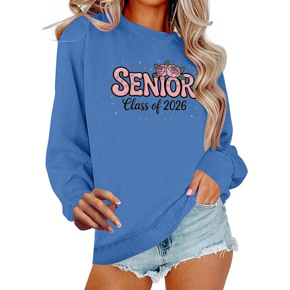 Uootdi Senior Class of 2026 Graduation Sweatshirt for Women Oversized Crewneck Long Sleeve Shirt Pullover Teen Clothes Gift Loo se Pullover Tops