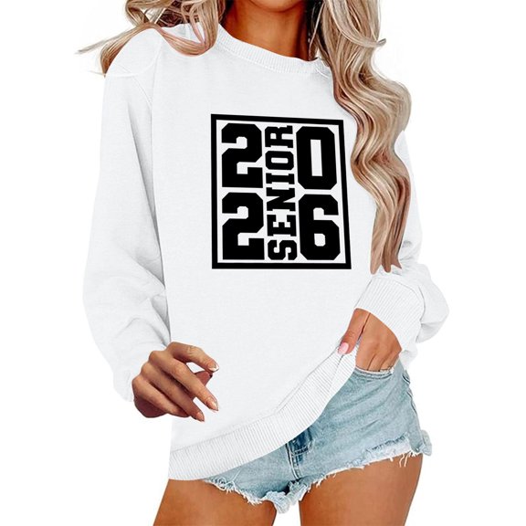 Uootdi Senior Class of 2026 Graduation Sweatshirt for Women Oversized Crewneck Long Sleeve Shirt Pullover Teen Clothes Gift Loo se Pullover Tops
