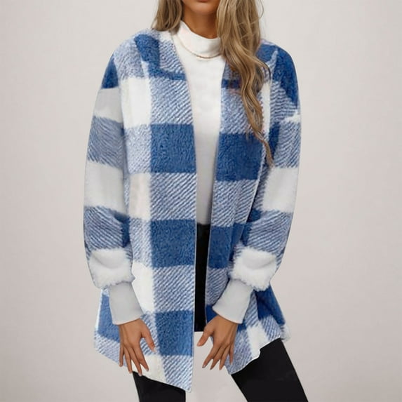 Uootdi Sherpa Fuzzy Fleece Cardigan Jacket for Women Gift Long Sleeve Pullover Fall Winter Fleece Sweatshirts Jacket Coat with Pockets